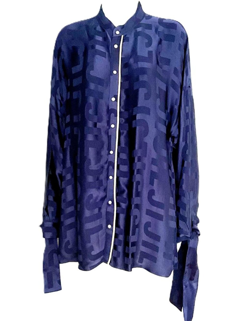 JIJIL Blue Monogram Print Viscose Button-Up Blouse Size 42 Made in Albania